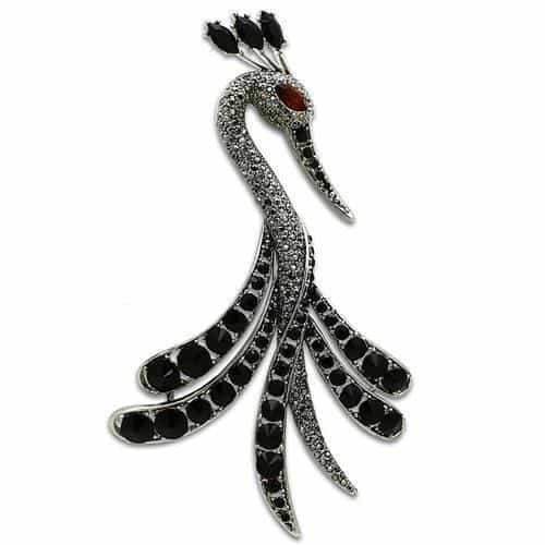 Brass Silver Black Crystal Pave Crane Bird Brooch view 1