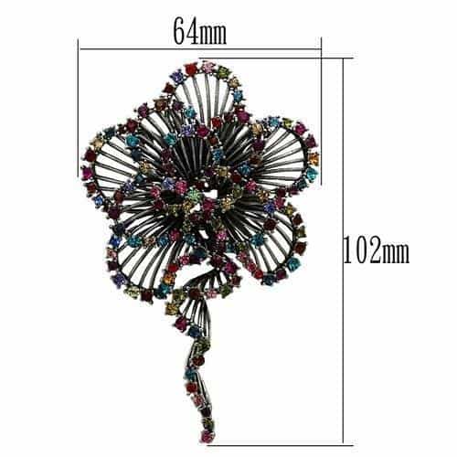 Brass Silver Multicolor Crystal Orchid Flower Brooch view 2
