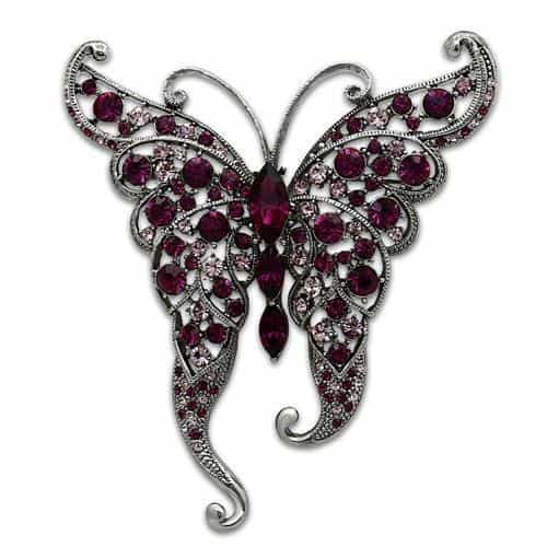 Brass Silver Purple Crystal Pave Butterfly Brooch view 1