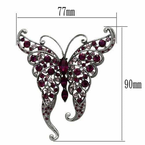 Brass Silver Purple Crystal Pave Butterfly Brooch view 2