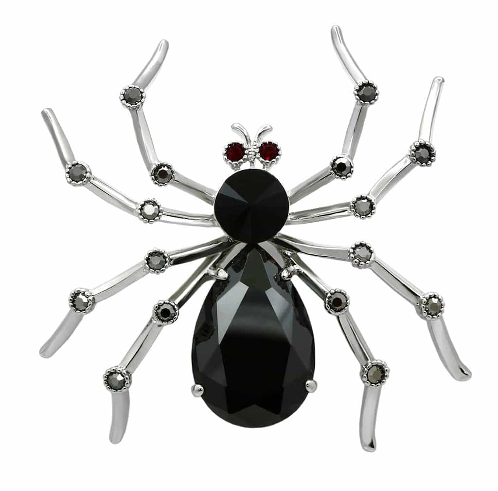 Brass Silver Black Crystal Pave Spider Figure Brooch view 1