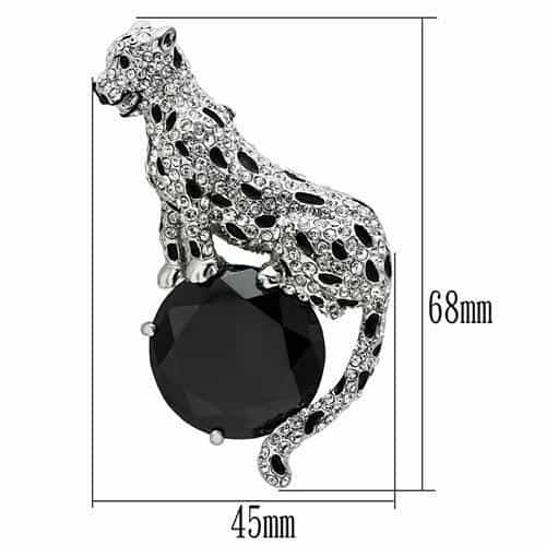 Brass Silver CZ Pave Leopard Figure Brooch view 2