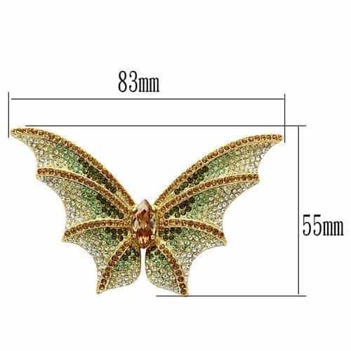 Brass Gold Green Crystal Pave Butterfly Brooch view 2