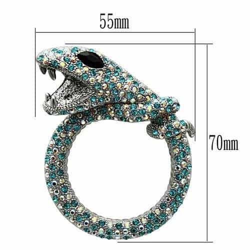 Brass Silver Turquoise Crystal Dragon Snake Circle Brooch view 2