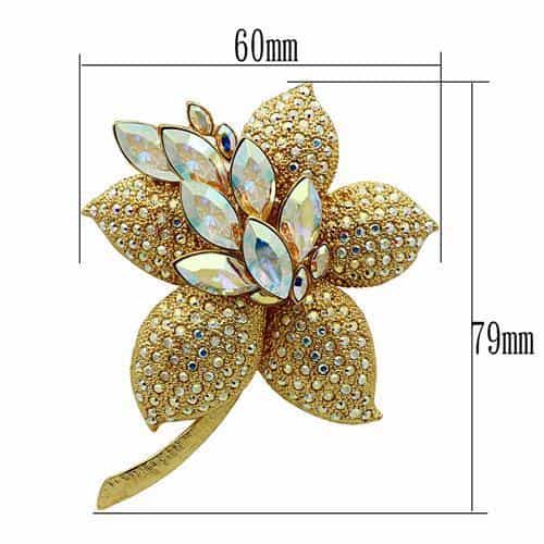 Brass Gold Aurora Borealis Crystal Pave Lily Flower Brooch view 2