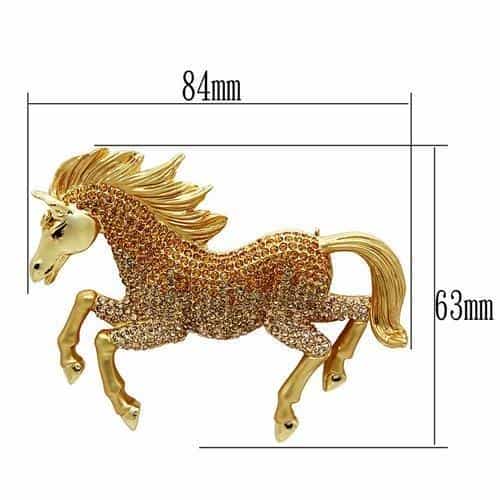 Brass Gold Crystal Pave Galloping Horse Brooch view 2