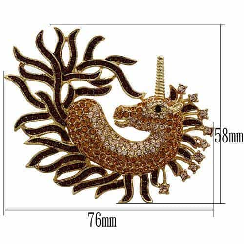 Brass Gold Crystal Pave Unicorn Seahorse Figure Brooch view 2