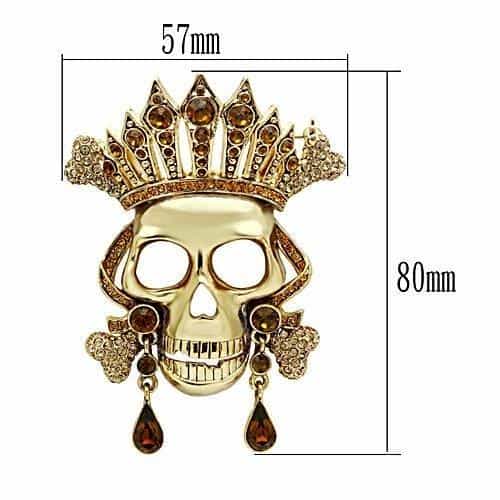Brass Gold Crystal Pave Crown Skull Figure Brooch view 2