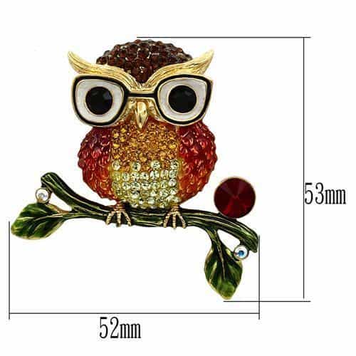 Brass Gold Crystal Pave Owl on Branch Figure Brooch view 2
