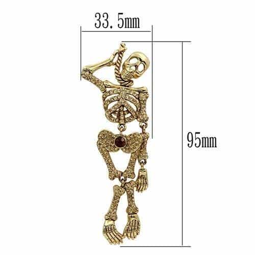 Brass Gold Crystal Pave Dancing Skeleton Figure Brooch view 2