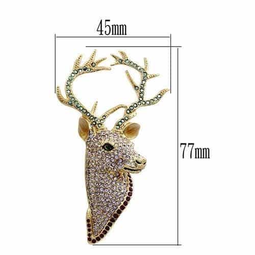 Brass Gold Crystal Pave Deer Head Antler Brooch view 2