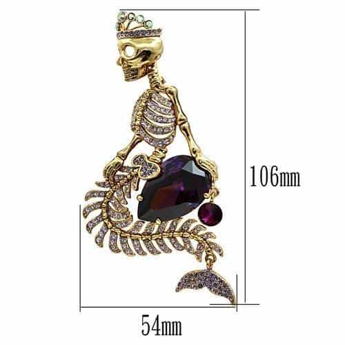Brass Gold Crystal Pave Pirate Skull Drop Brooch view 2