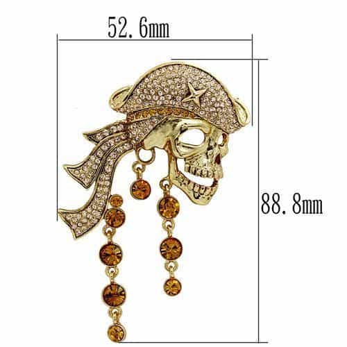 Brass Gold Crystal Pave Pirate Skull Pistol Brooch view 2