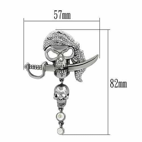 Brass Silver Crystal Pave Pirate Skull Sword Brooch view 2