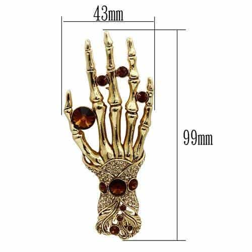 Brass Gold Red Crystal Skeleton Hand Figure Brooch view 2
