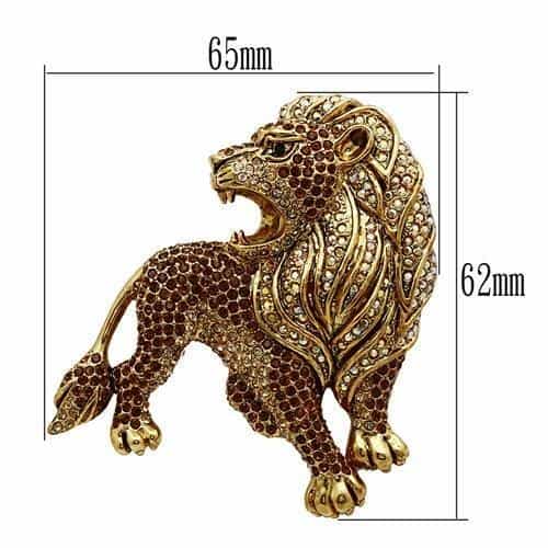 Brass Gold Crystal Pave Roaring Lion Figure Brooch view 2