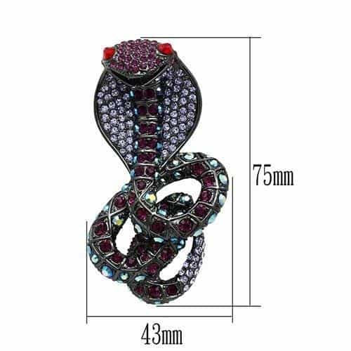 Brass Multicolor Crystal Pave Coiled Cobra Snake Brooch view 2