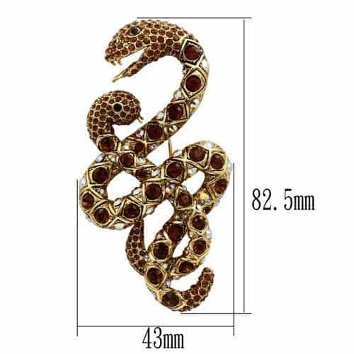 Brass Gold Crystal Pave Coiled Snake Figure Brooch view 2