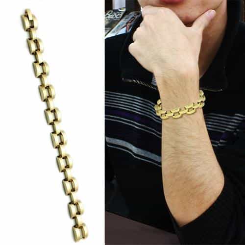 Brass Gold Polished Wide Panther Link Bracelet view 2