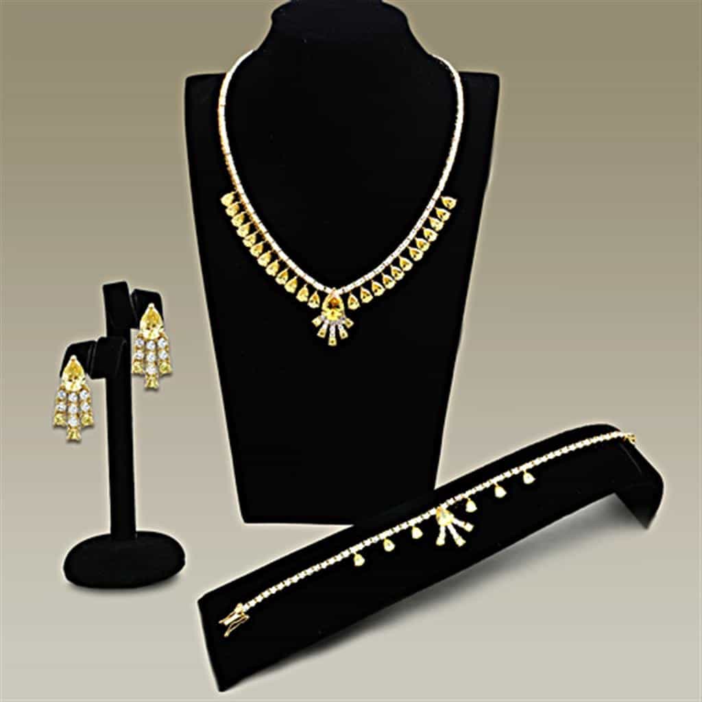 Brass Gold CZ Teardrop Chandelier Statement Jewelry Set view 1