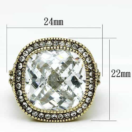 Brass Gold Clear CZ Cushion Halo Pave Cocktail Ring view 2