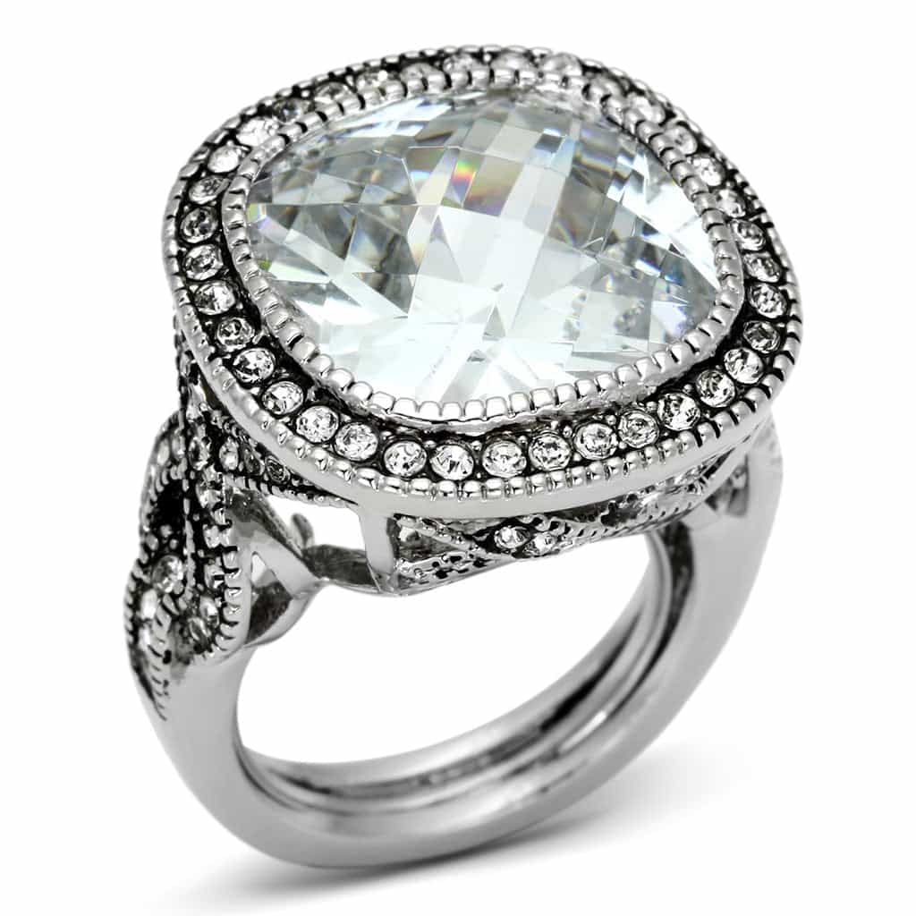 Brass Silver Clear CZ Oval Halo Double Row Cocktail Ring view 1