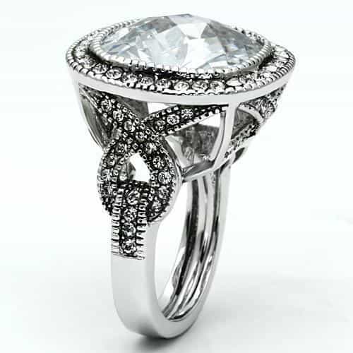 Brass Silver Clear CZ Oval Halo Double Row Cocktail Ring view 3