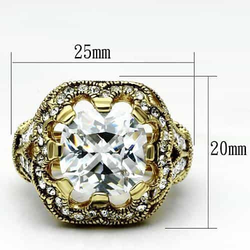 Brass Gold Clear CZ Round Filigree Scroll Cocktail Ring view 2