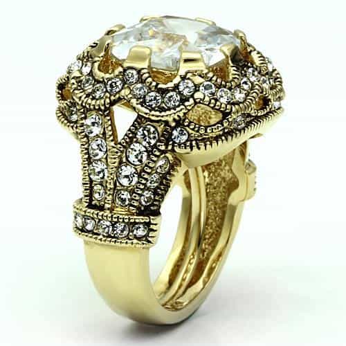 Brass Gold Clear CZ Round Filigree Scroll Cocktail Ring view 3