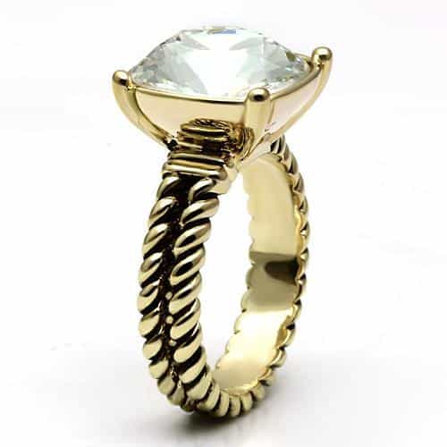 Brass Gold Clear CZ Cushion Cable Twist Solitaire Ring view 3
