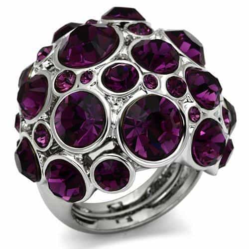 Brass Silver Purple Crystal Bubble Bezel Dome Cocktail Ring view 1