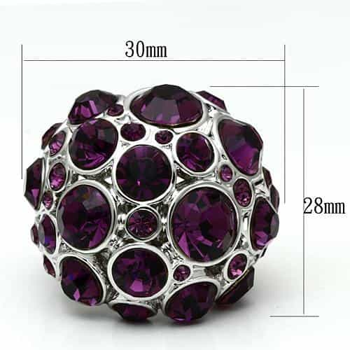 Brass Silver Purple Crystal Bubble Bezel Dome Cocktail Ring view 2