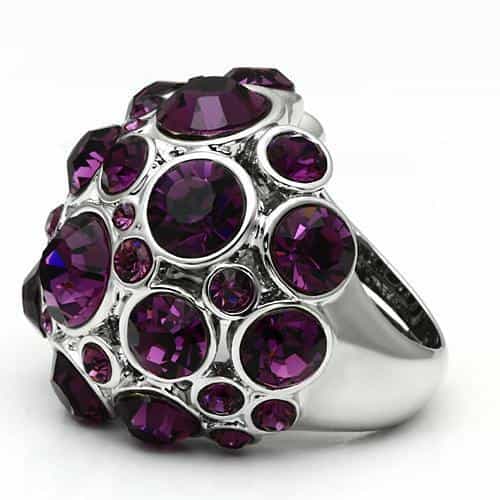 Brass Silver Purple Crystal Bubble Bezel Dome Cocktail Ring view 3