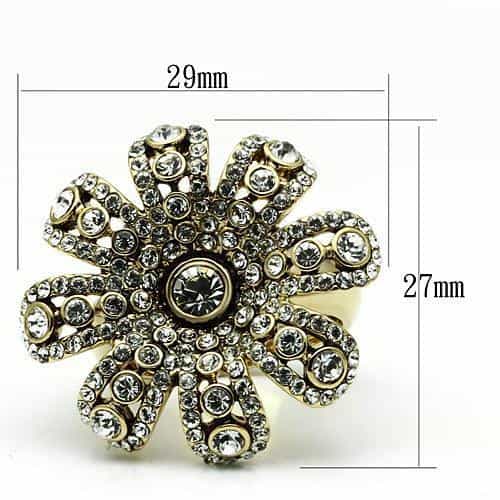Brass Gold Clear Crystal Bezel Flower Cocktail Ring view 2
