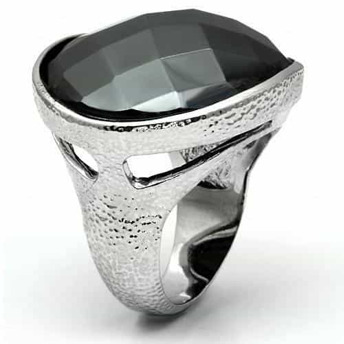 Brass Silver Grey Hematite Faceted Oval Dome Cocktail Ring view 3
