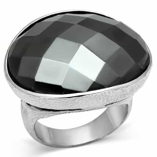 Brass Silver Grey Hematite Faceted Oval Dome Cocktail Ring view 1