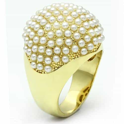 Brass Gold Pearl Cluster Dome Cocktail Ring view 3