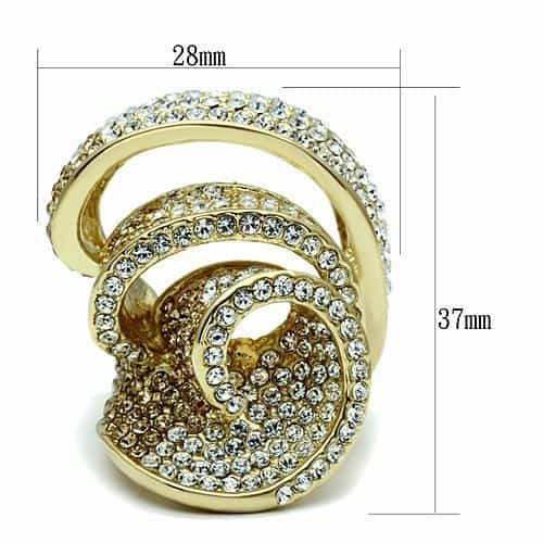 Brass Gold Crystal Pave Triple Loop Knot Cocktail Ring view 2