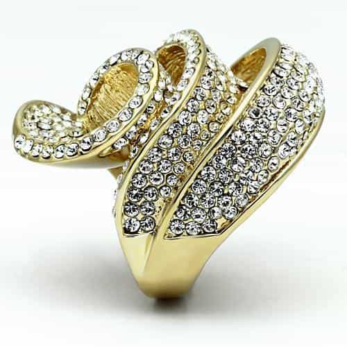 Brass Gold Crystal Pave Triple Loop Knot Cocktail Ring view 3