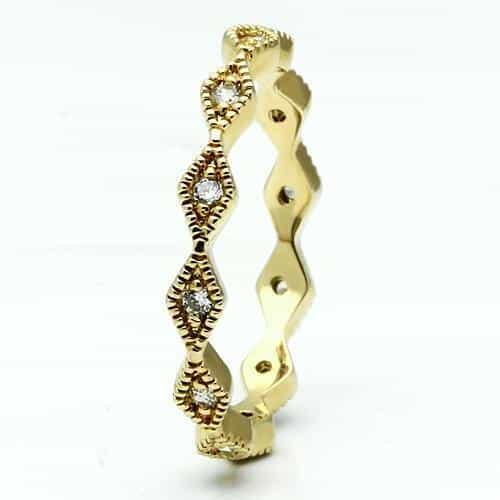 Brass Gold CZ Scallop Edge Stackable Band Ring view 3