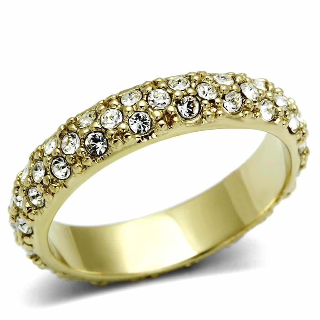 Brass Gold Crystal Pave Double Row Band Ring view 1