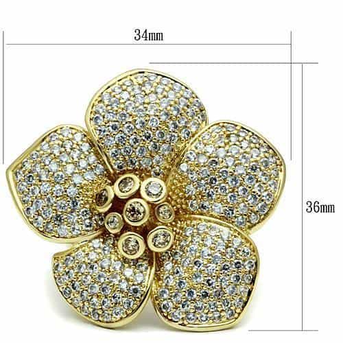 Brass Gold CZ Pave Four Petal Flower Cocktail Ring view 3