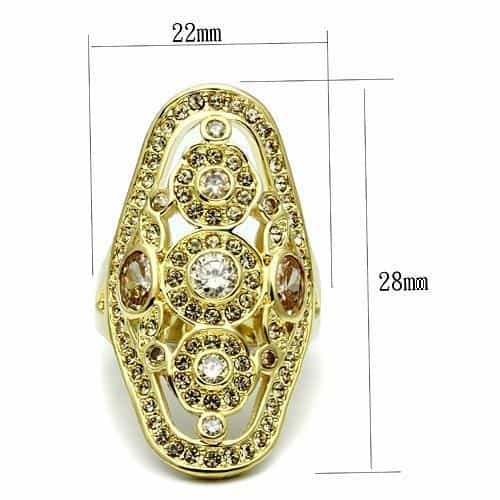 Brass Gold Champagne Crystal Bezel Openwork Shield Cocktail Ring view 2