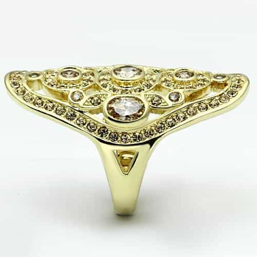 Brass Gold Champagne Crystal Bezel Openwork Shield Cocktail Ring view 3