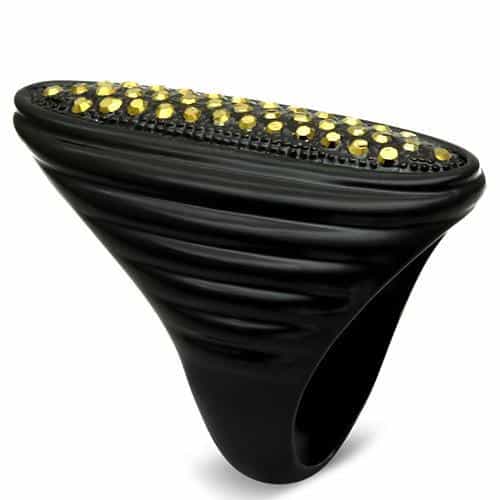 Brass Black Enamel Gold Crystal Diagonal Stripe Dome Ring view 3