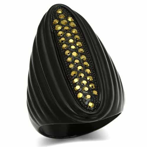 Brass Black Enamel Gold Crystal Diagonal Stripe Dome Ring view 1