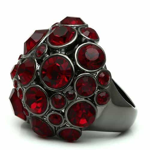 Brass Gunmetal Red Crystal Bezel Cluster Dome Cocktail Ring view 3
