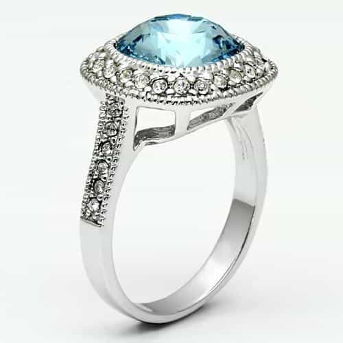 Brass Silver Blue Topaz Cushion CZ Halo Vintage Cocktail Ring view 3