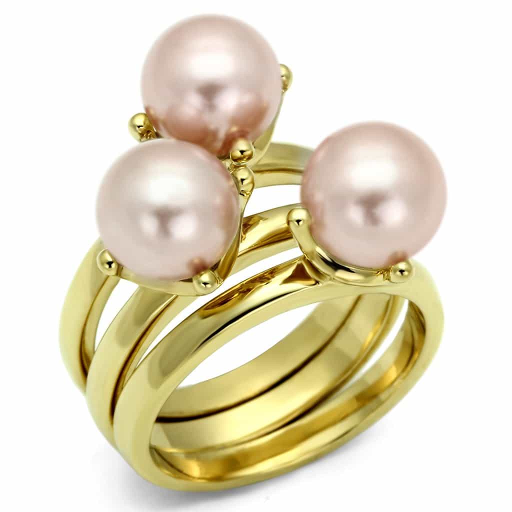 Brass Gold Pink Pearl Double Bypass Cocktail Ring view 1