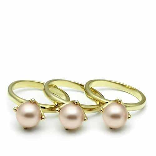 Brass Gold Pink Pearl Double Bypass Cocktail Ring view 2